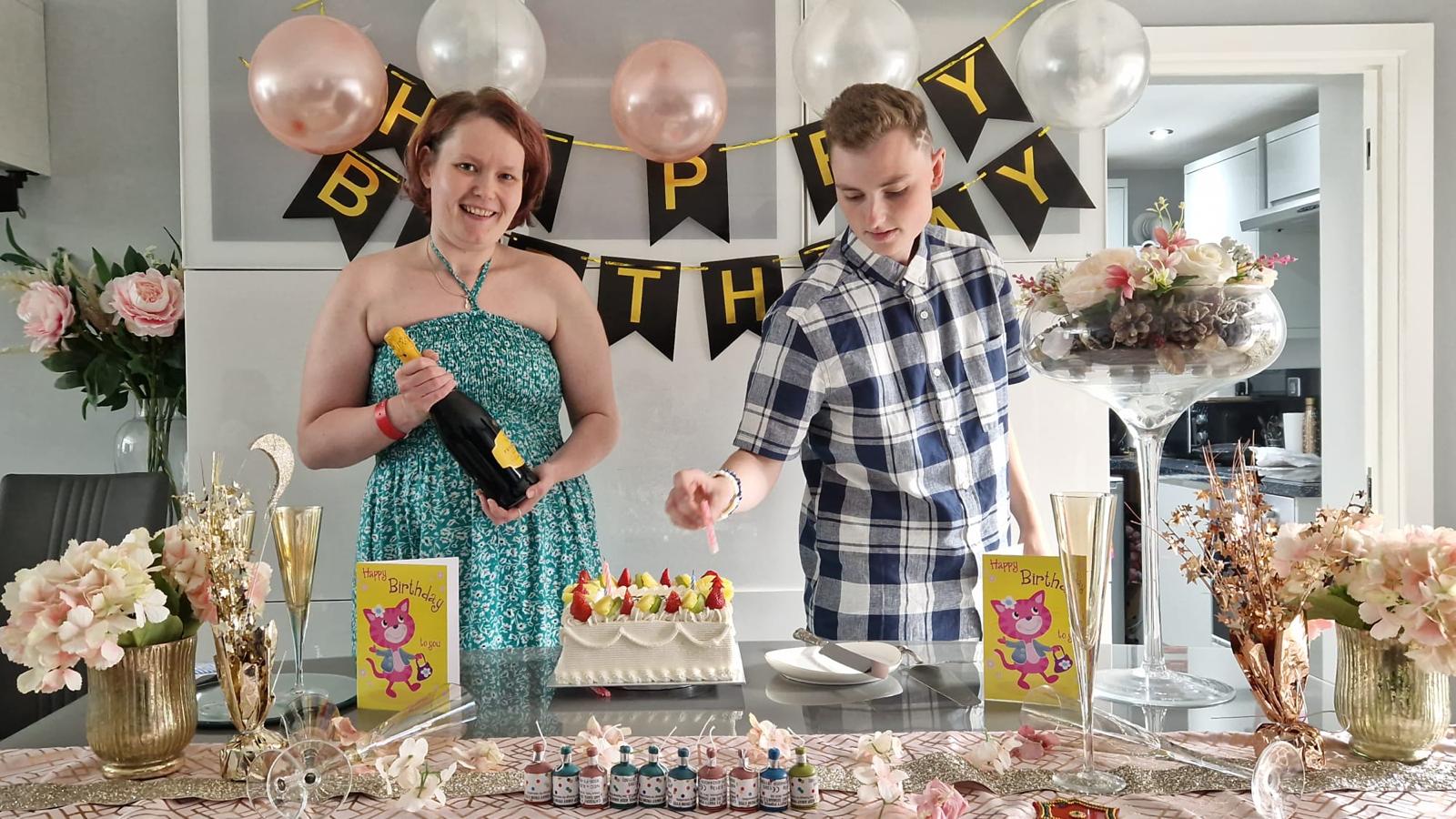 Clare and Sophie celebrating a birthday at their carers house.