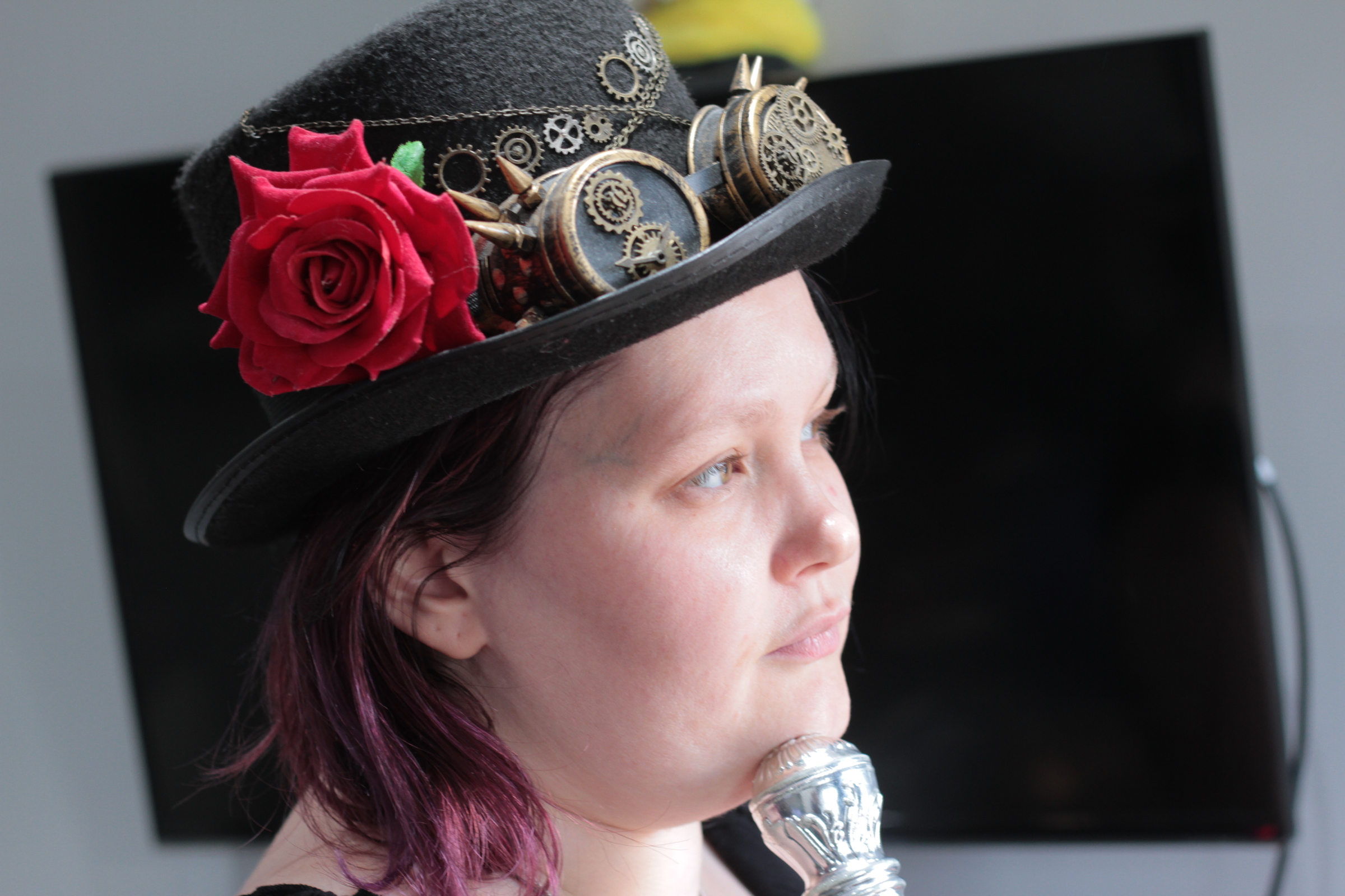 Clare dressed in some of her steam punk gear.