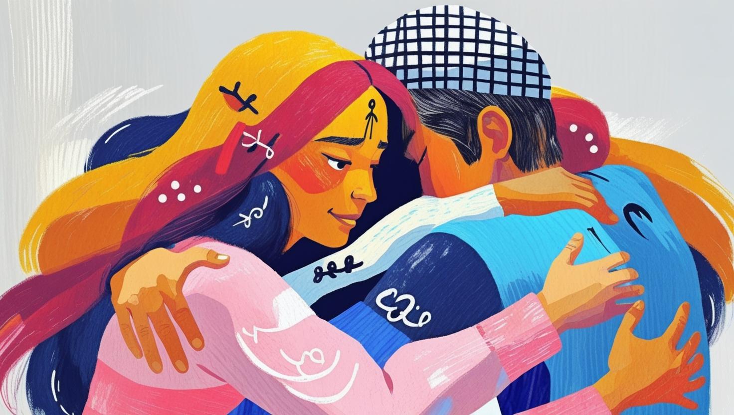 Illustration of people hugging.
