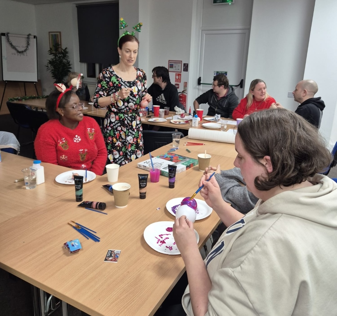 Everyone getting busy painting baubles at the South Glos Christmas event.