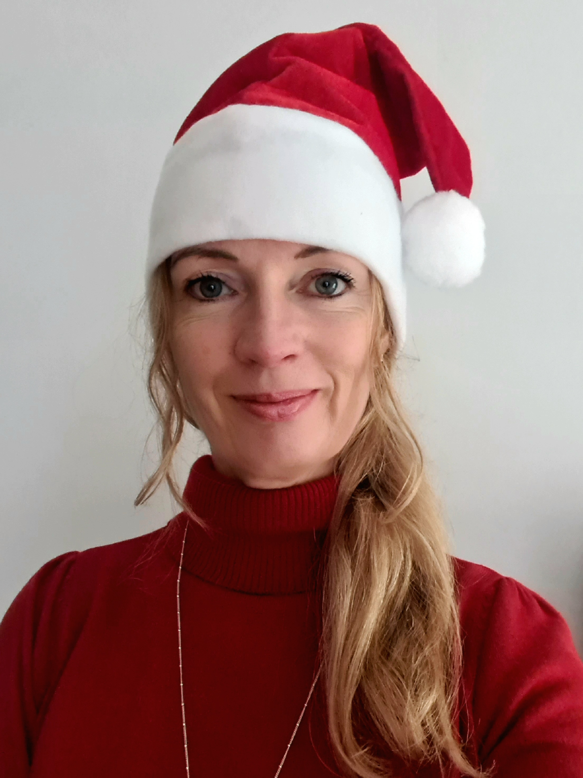 Kate Allen in a Santa hat.
