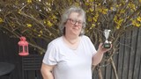 Sue with her bowls trophy 