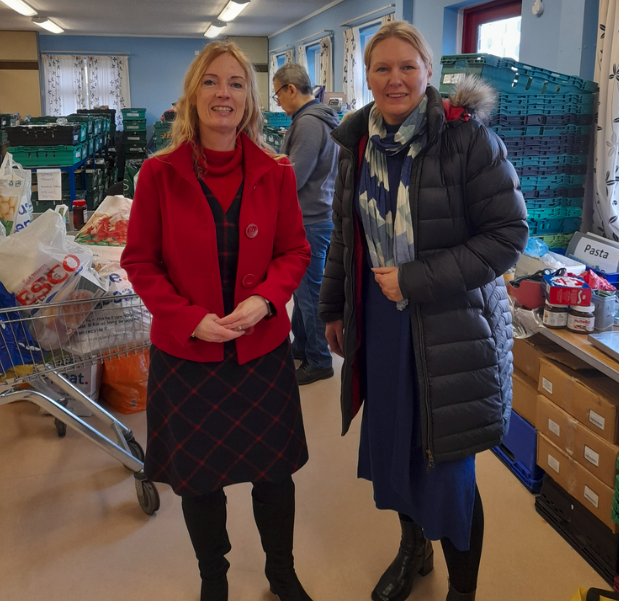 Kate and Karen dropping off Ategi's donation to the Pontypridd foodbank