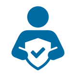  a blue person figure holding a shield with a tick inside. 