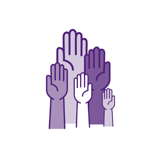 Lots of purple hands raised in the air. 